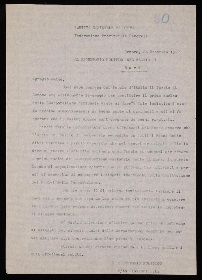Giovanni Pala, segretario politico della Federazione ...
